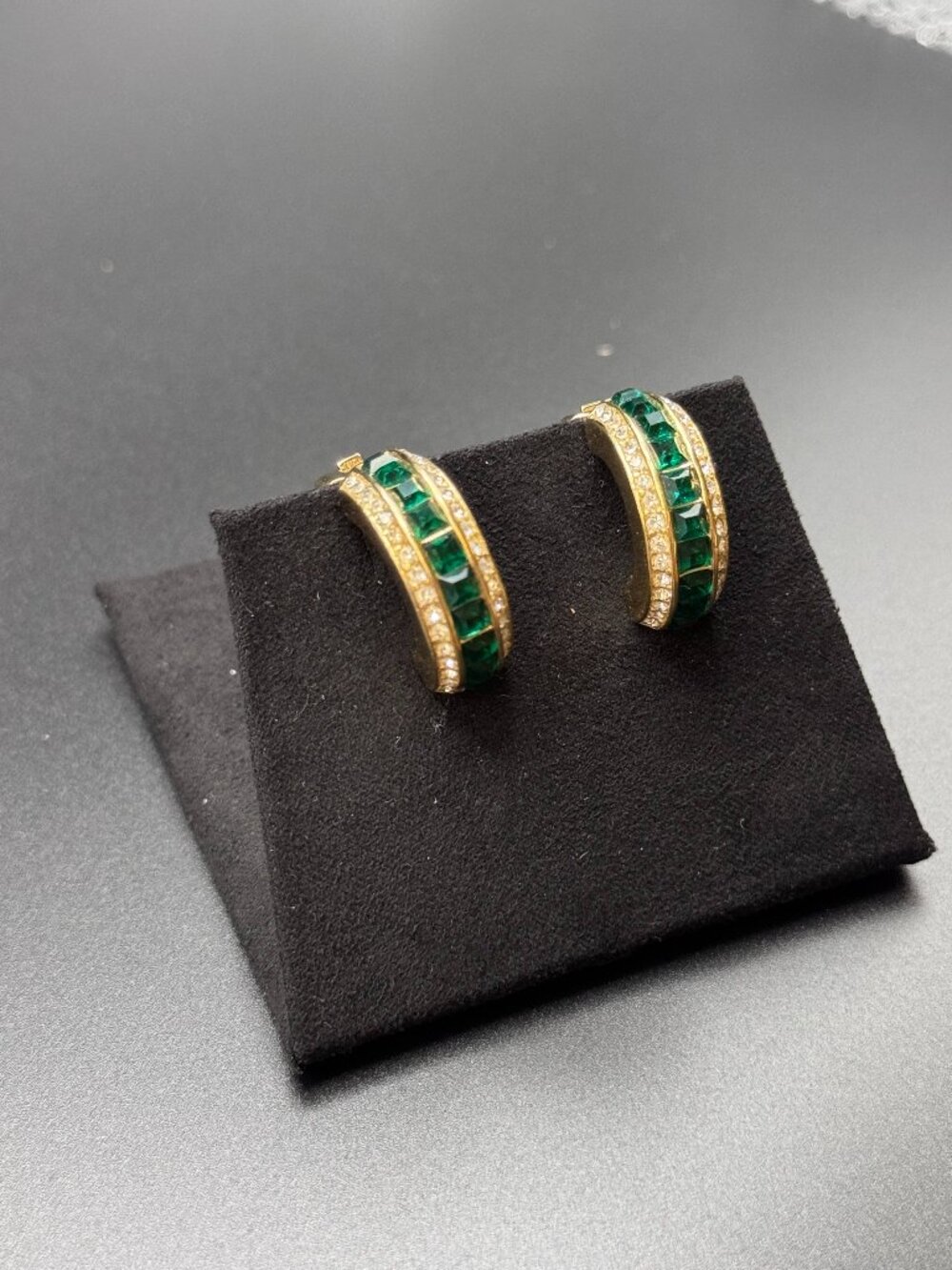 Christian Dior Vintage Green Crystal Clip-on Earrings